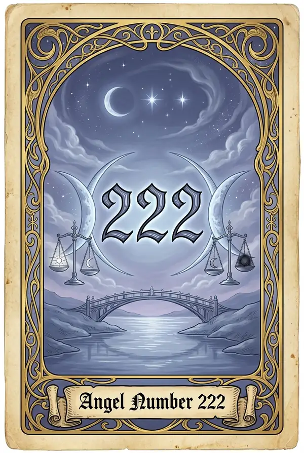 Angel number 222 - two crescent moons in perfect balance in an indigo sky